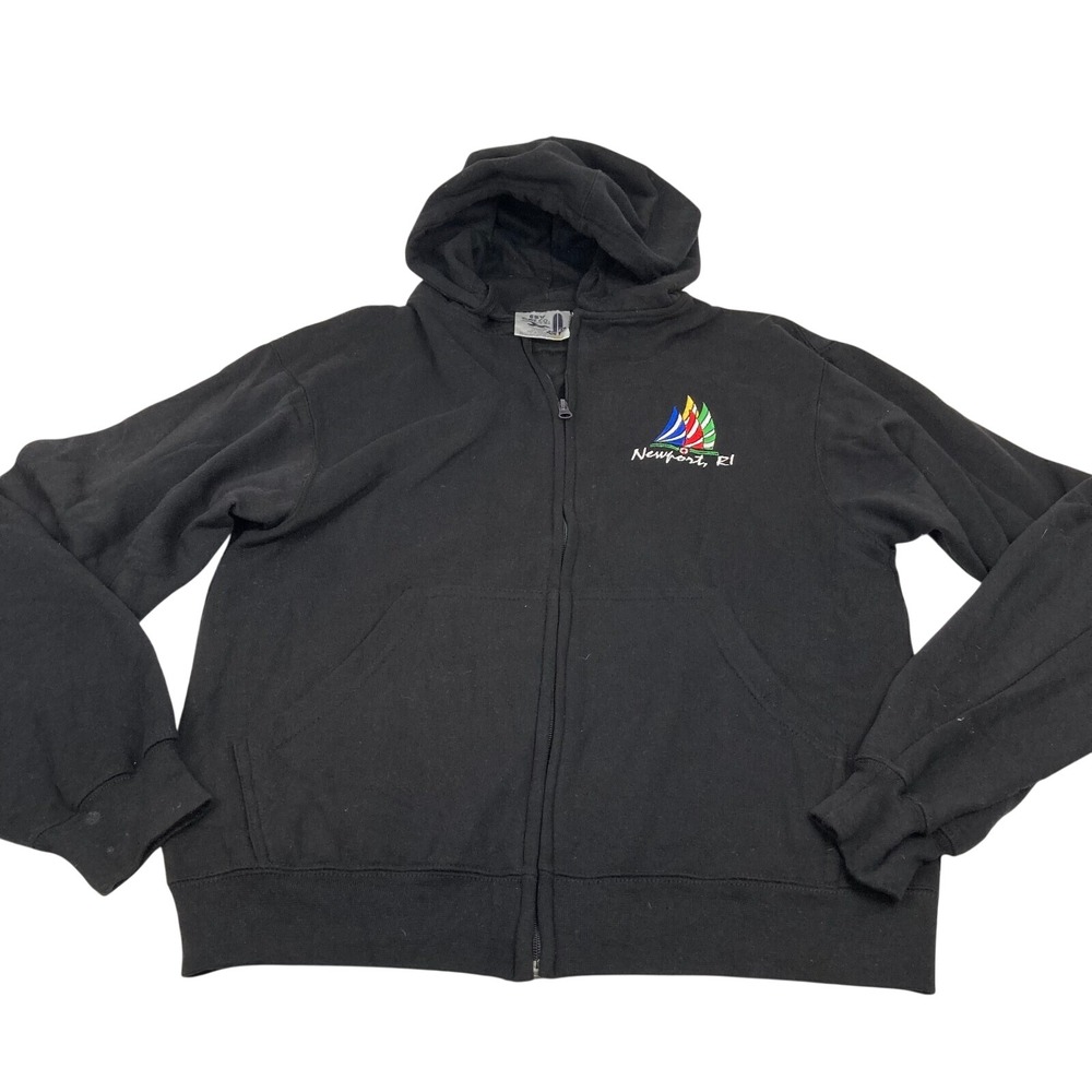 ESY Surf Co Newport RI Embroidered Zip‎ Up Hoodie Black Cotton Blend Women M